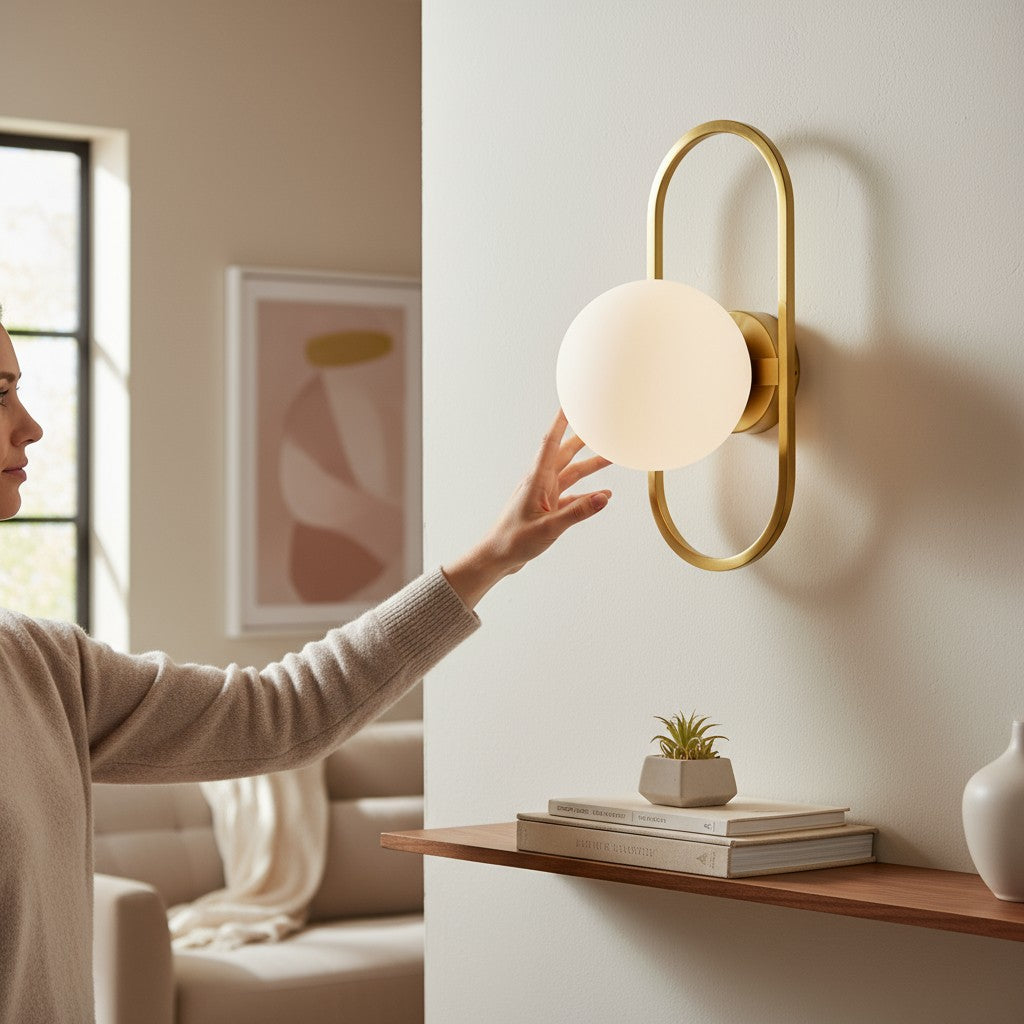 Luna Glow Brass With White Boll Wall Light